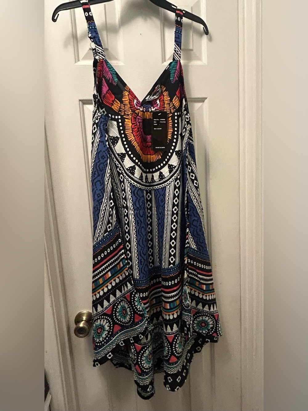 NWT Boho Printed V-Neck Spaghetti Strap Dress — Multicolor